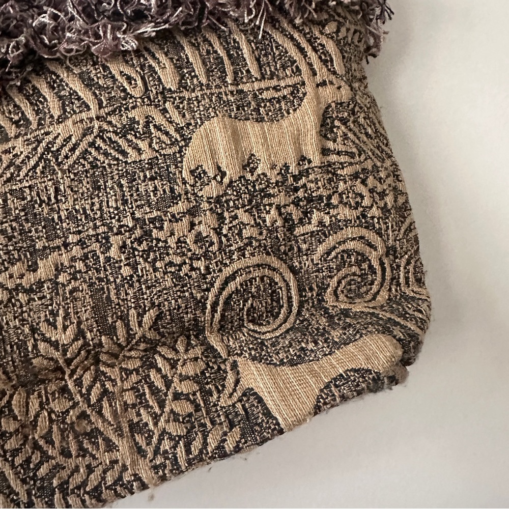 Vintage Snooksacks Tribal Animal Tapestry Fringe Trim Shoulder Bag Beige Boho - Picture 4 of 13
